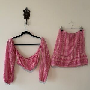 Pink Lily Boho Pink 2 piece Skirt Set small eyelet cotton